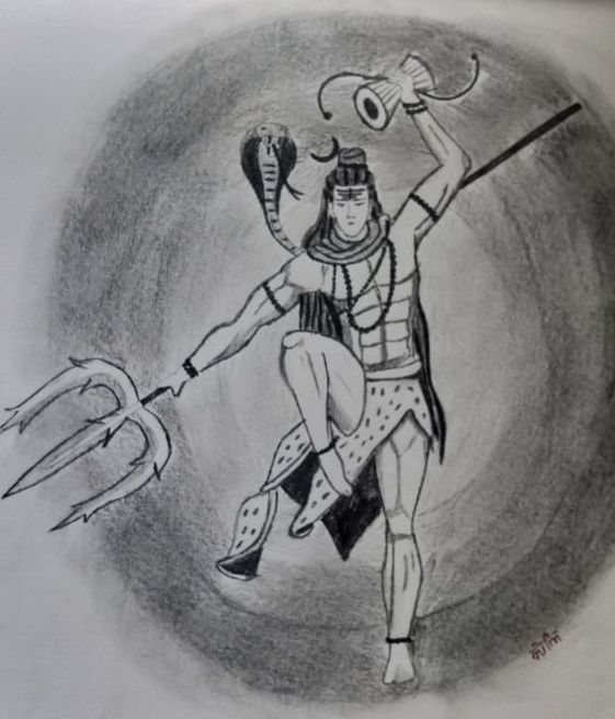 Mahakal Dance Angry Pencil Sketch