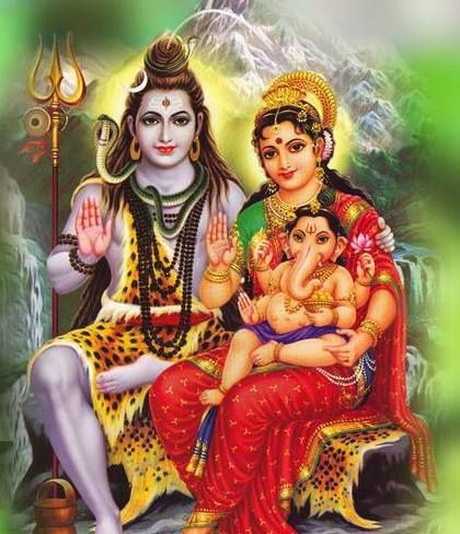 Shiv Parvati with Son Ganesha Image