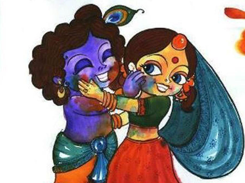 Radha Krishna Holi Playing Image Wallpaper